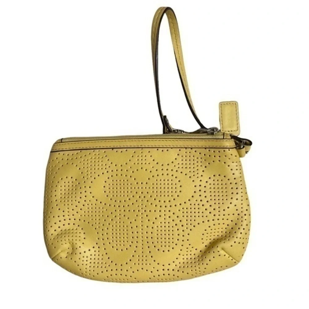 Coach yellow vintage y2k leather perforated signature c wristlet bag